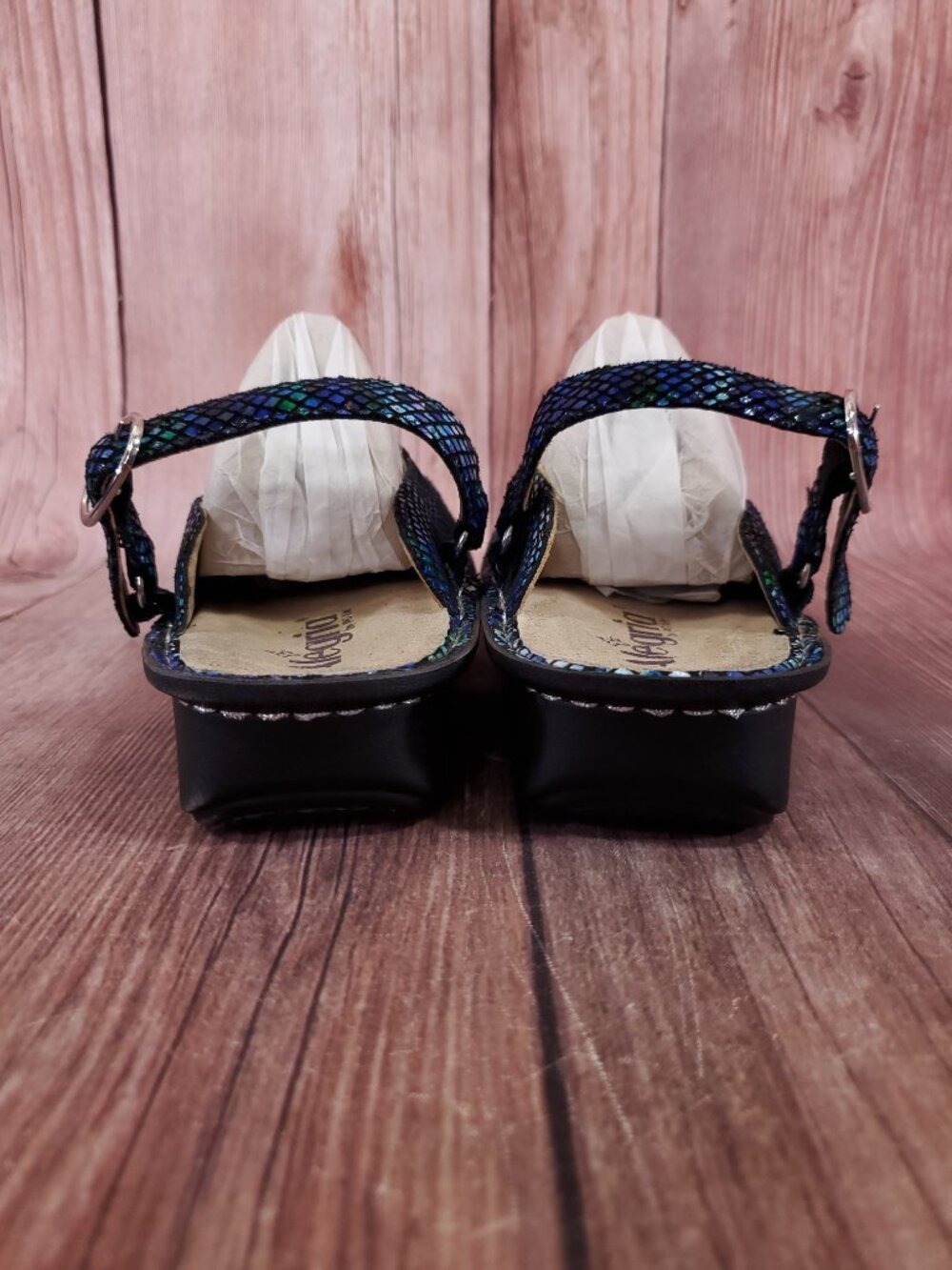 *READ* Alegria Freesia Clogs Mules Womens US 9 EU 39 Iridescent Blue FRE-388 - Picture 12 of 15